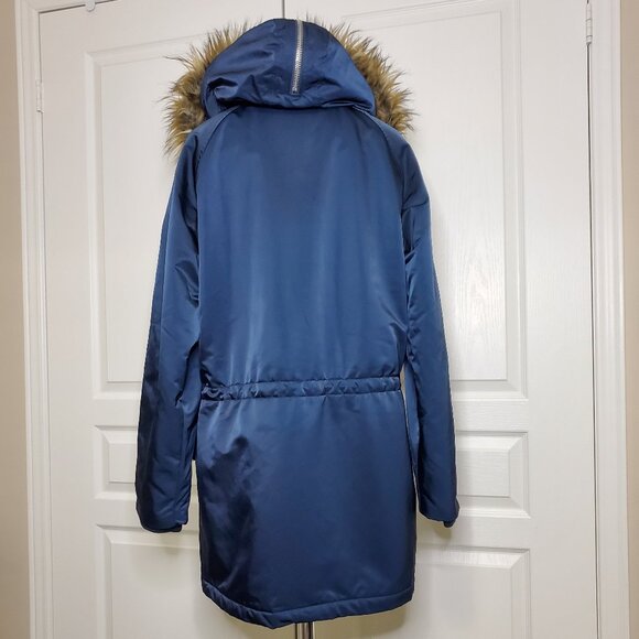 GAP Women’s Hooded Parka Faux Fur Trim Navy Blue Size M - Picture 2 of 10